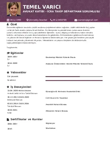 Hukuk Sekreteri Cv Örnekleri cv indir